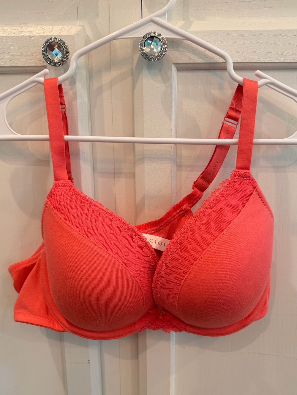 Size 40B Cacique Coral Pink Boost Plung Bra with Lace Trim